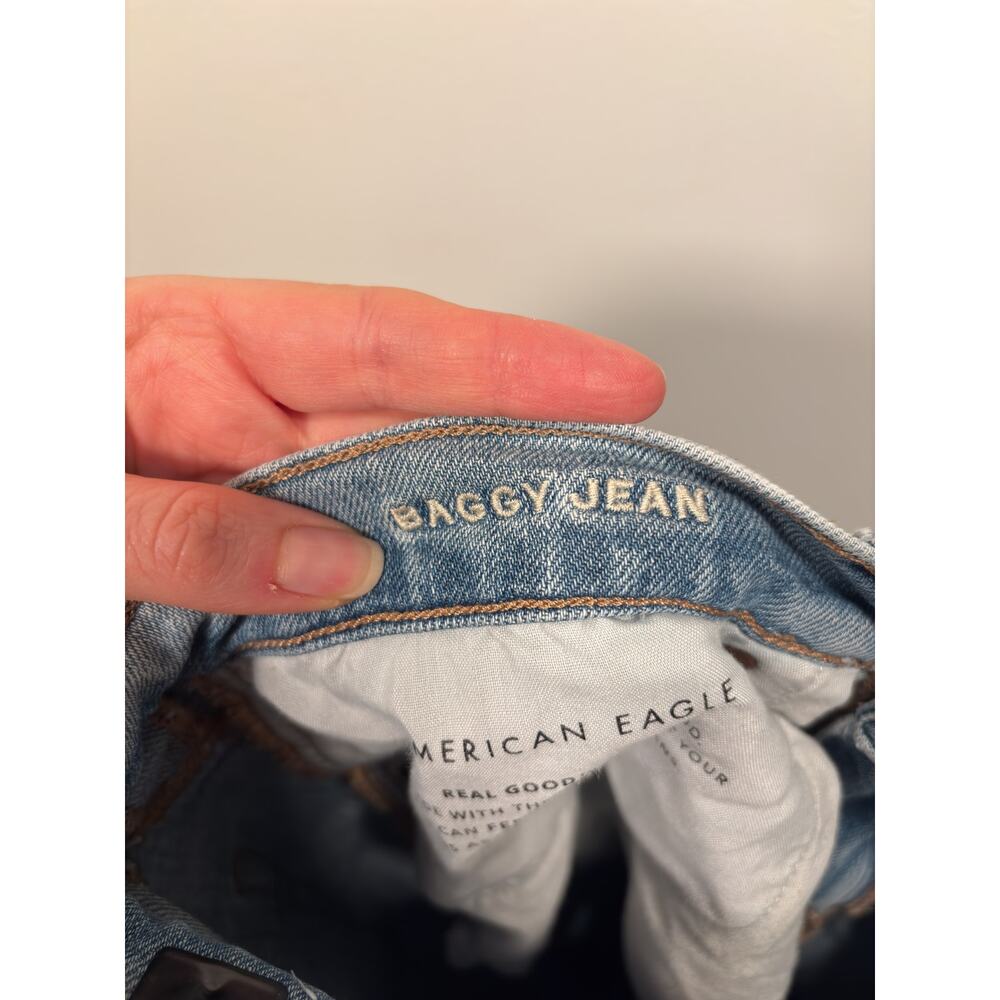 American Eagle Jeans Womens 10 Blue Strigid High Rise Baggy Straight Distressed - Picture 4 of 6